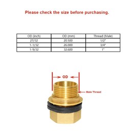 Hooshing Brass Bulkhead Tank Fitting 1/2 inch Male 1/2 inch Female Water Tank Connector Theaded Bulkhead Fitting Tank Hose Adapter