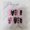 Black & Pink Teen Check Handmade Nail Tips - Long
