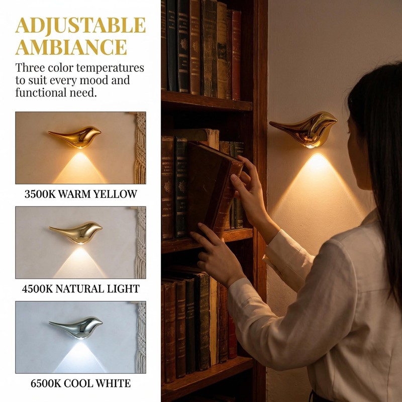 Gold Bird‑Shaped Wireless Motion Sensor LED Wall Night Light For