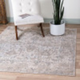 Unique Loom Portland Collection Bohemian Vintage Inspired Tone-on-Tone Design Area Rug (6' 0 x 6' 0 Square, Ivory/ Gray)