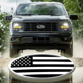 9 Inch Metal Replacement Ford Emblem - American Flag Front Grille F150 Tailgate Oval 9"X3.5" - Fits 04-14 F250 F350, 11-14 Edge, 11-16 Explorer, 06-11 Ranger - Silver
