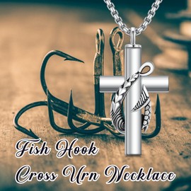 SIMONLY Cross Urn Necklace for Ashes 925 Sterling Silver Fish Hook Cremation Pendant Necklace Cross Faith Memorial Keepsake Jewelry Gifts for Women Men