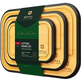 ROYAL CRAFT WOOD Unique Bamboo Cutting Board Set with Juice Groove (3 Pieces) - Wooden Cutting Boards for Kitchen (Black, Limited Edition)