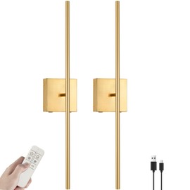 Gold Sconces Wall Decor Set of 2, Recgargeable Wireless Battery Operated Wall Sconce with Romote Control, 3000K/4000K/6000K CCT, Dimmable from 5%-100%, 15600mAh Battery for 30-62H Long Lasting, 27.5"