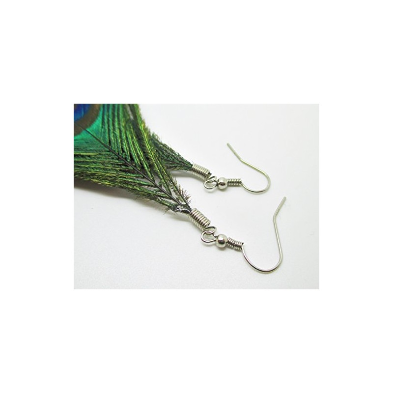 Real Peacock Feather Earrings - New - Pair!
