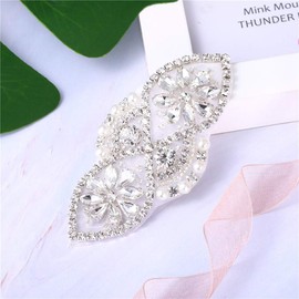 Silver Rhinestone Applique Crystal Belt Wedding Bridal Sash Pearls 2 Packs