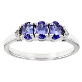 JTV JTV Blue Tanzanite and White Diamond Sterling Silver Plated Ring - Tanzanite Rings for Women - Birthstone Jewelry - December Birthstone Rings - Sterling Silver Plated Rhodium - Silver Rings