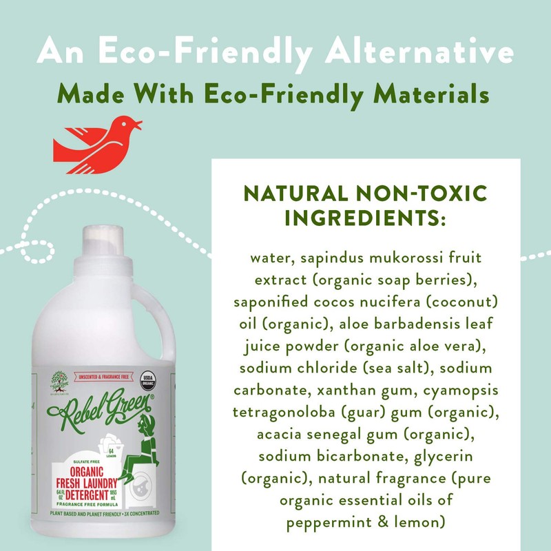 Rebel Green Laundry Detergent, Organic and Sulfate Free Hypoallergenic Laundry