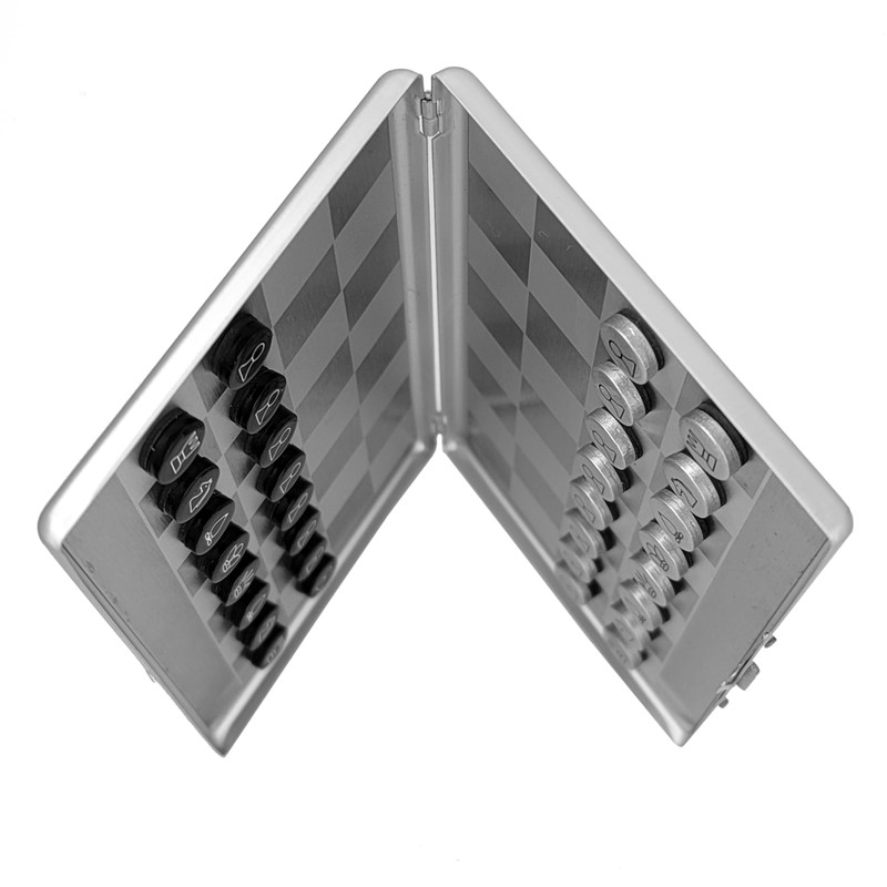 Metal Pocket Chess Set, Portable Foldable Travel Magnetic Mini Checkers