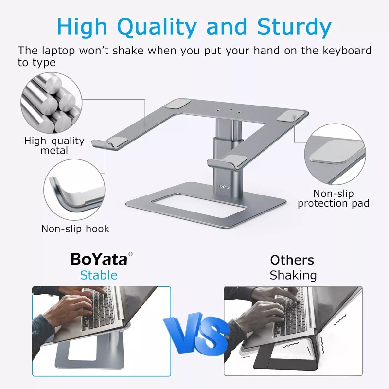 BoYata Laptop Stand, Ergonomic Aluminum Height Adjustable Computer Stand Lapt...