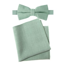 Spring Notion Men's Linen Blend Bow Tie and Pocket Square Handkerchief Hanky Set Sage