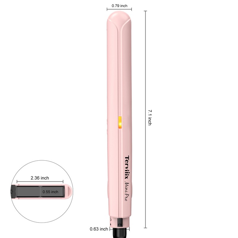 Terviiix Mini Flat Iron Hair Straightener, Adjustable Temperature, Travel-Size, 1/2"