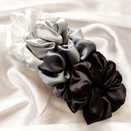 Mihu Creation Pack of 4 Hair Scrunchies Combo for Women Girls, Soft Satin Scrunchy Hair Tie Ponytail Holder for All Type Hairs and Wrist - Black Love