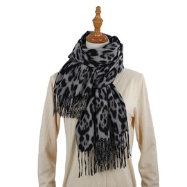 CORIRESHA Women's Casual Leopard Print Scarf Tassels Cashmere Feel Winter Outdoor Thick Warm Scarves