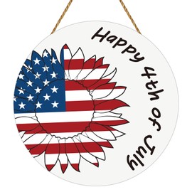 Patriotic Decorations 4th of July Wreaths for Front Door Red White and Blue Decorations Sunflower Wooden Happy 4th of July Sign Door Decor for Fourth of July Memorial Day Wall Indoor Home Decor