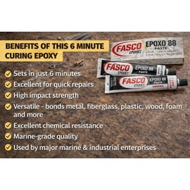 Fasco Epoxo-88 | 6min Set Epoxy Paste Superflex Adhesive Glue Grey 7oz Tube kit