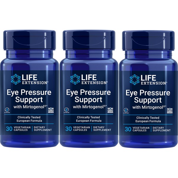 Life Extension Eye Pressure Support with Mirtogenol,Vcaps 30 Count (Pack of 3)