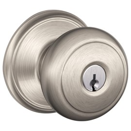 SCHLAGE Residential F51A and 619 KD Grade 2 Entry Lock Andover Knob Conventional Cylinder Keyed Different Satin Nickel Plated Clear Coated Finish Not Handed