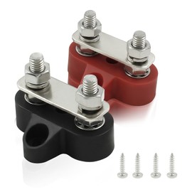 Moicstiy 2Pcs Dual Stud Battery Junction Post, 1/4 Inch Bus Bar Terminal Block, M6 Power and Ground Distribution Studs for RV, Boat, Truck, Car (Red and Black)