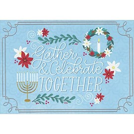 Designer Greetings Gather and Celebrate Together Wreath and Menorah Interfaith Christmas and Hanukkah Card