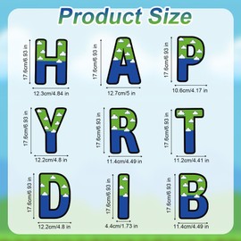 Blue & Green Cartoon Happy Birthday Banner, Cartoon Animation Birthday Banner with Ribbon & Threader Lettering Garland for Kids Adults Home Wall Door Window Party Hanging Decor