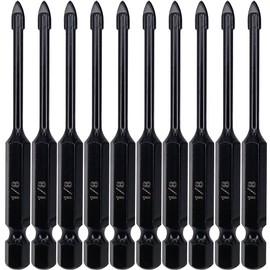 Hymnorq 1/8 Inch Glass and Tile Drill Bit 10pc Set, YG6X Tungsten Carbide Tipped Spear Cutter, 1/4 Hex Shank, Painted Surface, for Drilling Ceramic Mirror Wood Porcelain Brick Wall Bottle