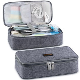 Homecube Pencil Case Large Capacity Pen Marker Holder Pouch Box Makeup Bag Oxford Cloth Big Storage Stationery Organizer with Zipper for School Office - Dark Gray