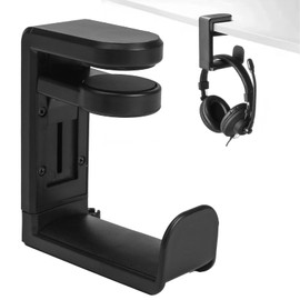HO2NLE Headphone Stand Holder with Cable Clip Black Headphone Holder 360 Degree Swivel Springed Desk Clamp Headphones Hanger Hook Universal Adjustable Gaming Headset Stand Built in Cable Storage