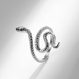WOYNJI Stainless Steel Punk Snake Ring for Women Vintage Animal Wrap Stacking Statement Rings Silver Size 10