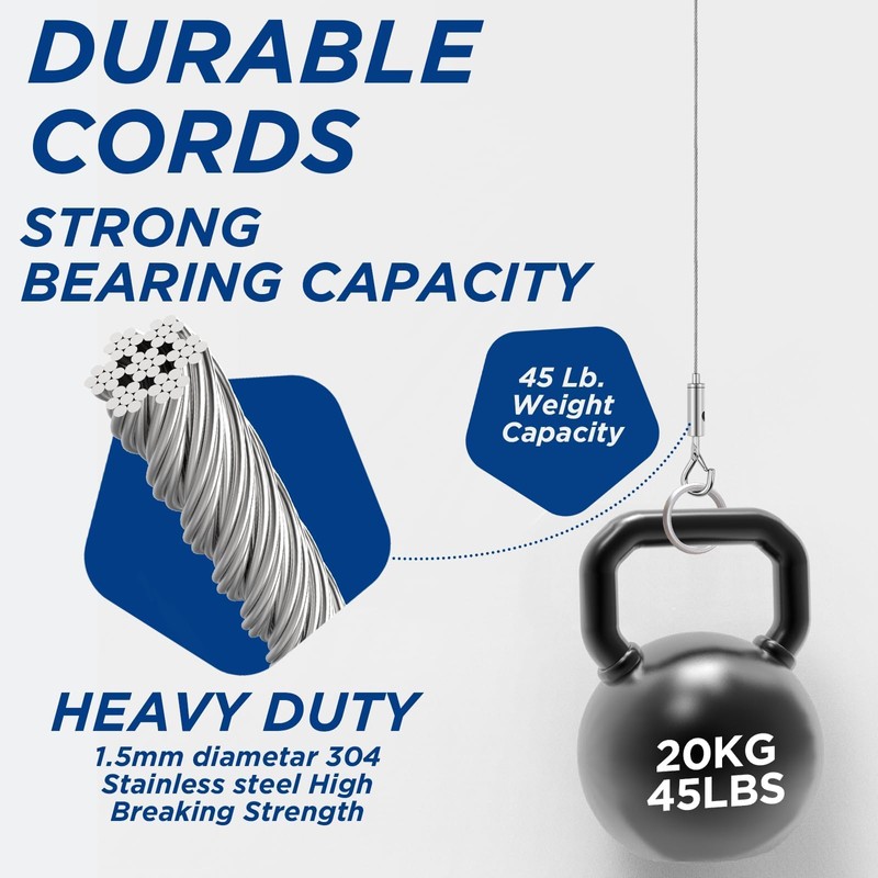 ZIUZI 6.6FT Adjustable Picture Hanging Wire, Heavy-Duty Stainless Steel Wire