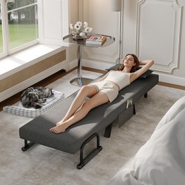 TYBOATLE Sleep Chair Bed, Comfy Convertible Sleeper Chairs for Adults, 5 in 1 Folding Sofa Bed with Adjustable Backrest & Side Pockets & Pillow, Cozy Small Couch for Small Spaces, Office (Dark Grey)