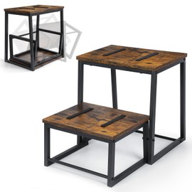 Vrisa Wood Step Stool for Adults Bedside Steps for High Beds Two Step Stools with 550Lbs Load Capacity Heavy Duty RV Stepping Stool for Kitchen Bedroom Living Room, Rustic Brown