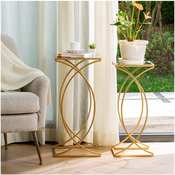 glitzhome Set of 2 Nesting Coffee Tables Decorative Accent Side End Tables Plant Stand Chair for Bedroom, Living Room, Home Office and Patio