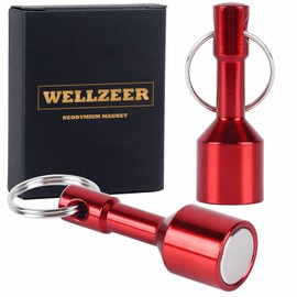 WELLZEER Keychain with Magnet, Couples Key Ring, Hanging Keychain, Neodymium Magnet, Key Storage, Accessories, Small Items, Portable, Lightweight, Small (Set of 2), red