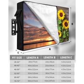 Rustic Wood Plank Outdoor TV Cover Fit TV Size 60-65", Weatherproof and Waterproof TV Oxford Cloths Cover for Outside, Blooming Sunflower Primitive Country TV Enclosure/TV Display Protectors