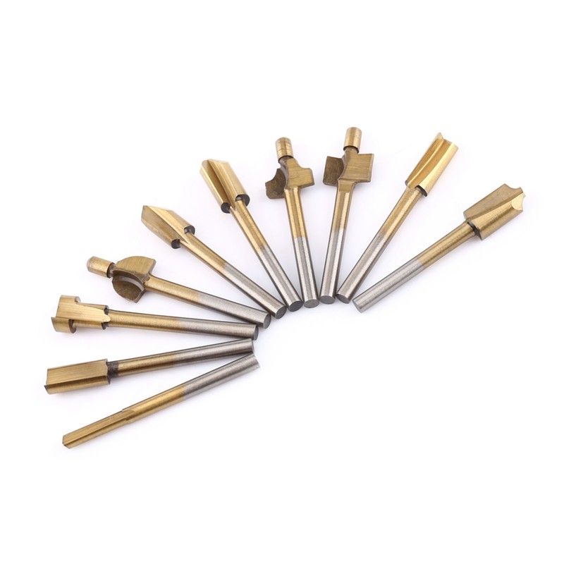 10pcs HSS Titanium Coated Woodworking Edge Cutters Trimmer Router Machine