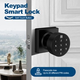 GeekTale Smart Keypad Door Lock, Electronic Digital Door Lock with Code, Smart Door Knob with Keypad, Black