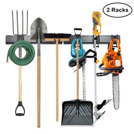 Tool Storage Rack, 8 Piece Garage Organizer, Metal, Wall mounted, Holder for Broom, Mop, Rake Shovel & Tools, By RaxGo