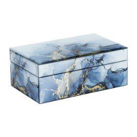 8" x 5" Decorative Wooden Storage Box - Contemporary Blue and Gold Decoupage Memory Box for Decorative Home Display - Jewelry Storage
