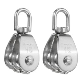 PATIKIL M15 Double Pulley Block, 2 Pack 304 Stainless Steel Heavy Wire Rope Hanging Wire Towing Wheel Lifting Crane Swivel Hook, Loading 35KG/77LBS