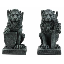 Stoic Notre Dame Roaring Lion Heart Sword & Shield Bearer Gargoyle Figurine Set