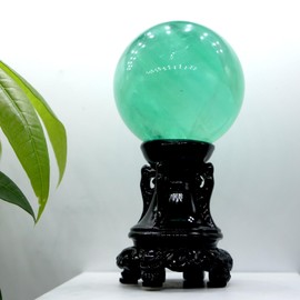 [TANAKA・YA] Natural Fluorite Ball, Highly Transparent, Carefully Selected, High Quality, Diameter Approx. 2.2 inches (57 mm), Weight: Approx. 11.1 oz (314 g), Includes Base, Flowrite, Green Fluorite