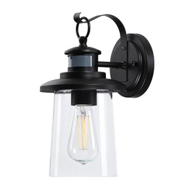 Revtronic Motion Sensor Outdoor Wall Lantern, Dusk to Dawn Wall Lighting Sconce, Modern Matte Black Exterior Light Fixture, Waterproof Wall Mount Porch Lights with Clear Glass for Garage