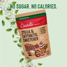 Stevia + Erythritol 1:3 Sweetener | 1g = 3g Sugar | 100% Natural Sugar Substitute - 0 Calories - 0 Glycemic Index - Keto and Paleo - 0 Net Carbohydrates - No GMO - Castello Since 1907-850 g