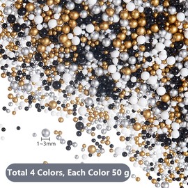 PH PandaHall 200g Glass Beads No Hole Resin Beads Decor Parts Resin Filled Small Shiny Round Nail Art Parts Pearl Art Parts Beads 4 Colors Handmade Accessory Parts for Decorative Ball Art 1-3mm