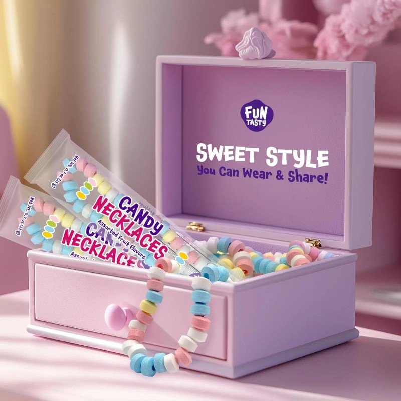 FUNTASTY Candy Necklaces - Party Favors - Fruit Flavors, Individually