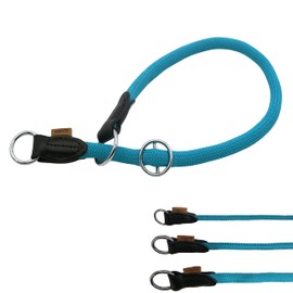 Aiminto Braided Round Martingale Dog Collar, Training Collar with Slidable Stop Ring - Ideal for Medium/Large Dogs (M+(1/2") - 18" Long, Light Blue)