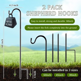Yetene 2 Pcs Adjustable Shepherds Hook for Outdoor Metal Rust Resistant Steel Shepard Hooks for Bird Stand Feeder Pole, Weddings Decor, Garden Plant Basket, Outside Hanging Solar Lights (60inch)