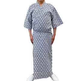 Hanasan Nature Sleepwear, 2-Ply Gauze, Double Lined Gauze, Sleepwear, 100% Cotton, Open Front, Waist Strap, Large Size, S, M, L, LO Men's Pattern Available, white, navy