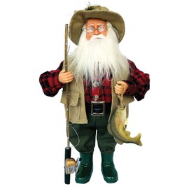 15.75" Bass Fishing Santa Claus Standing Christmas Figurine